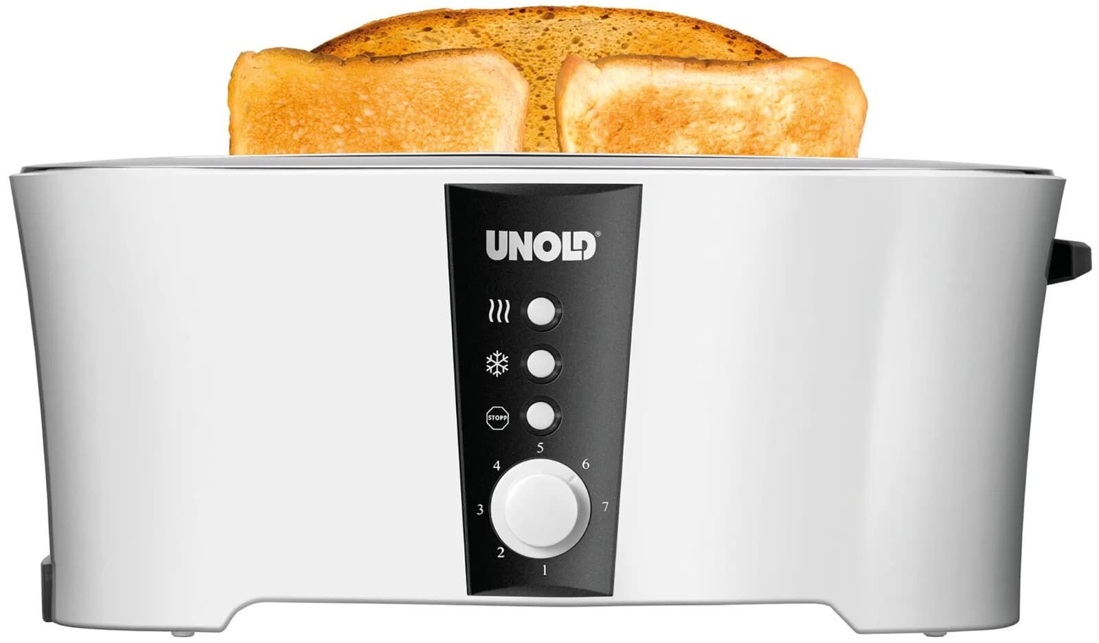 Unold 4 Scheiben Doppel Langschlitz Toaster mit Brötchenaufsatz Edelstahl 1400W - Detailansicht