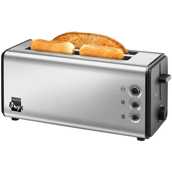 Unold 4 Scheiben Doppel Langschlitz Toaster mit Brötchenaufsatz Edelstahl 1400W - Detailansicht