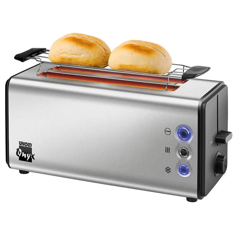 Unold 4 Scheiben Doppel Langschlitz Toaster mit Brötchenaufsatz Edelstahl 1400W